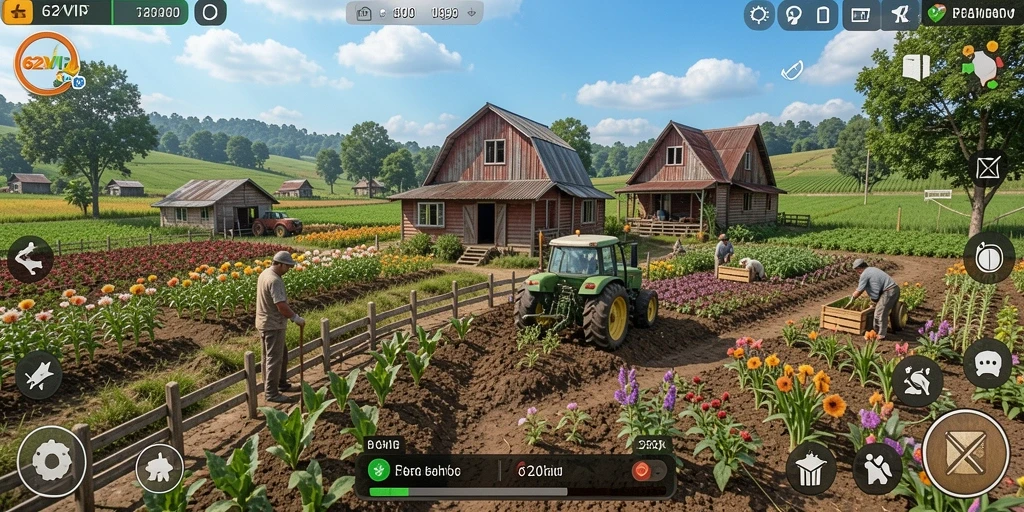Screenshot gameplay dari 62VIP menampilkan aktivitas bertani yang menyenangkan.