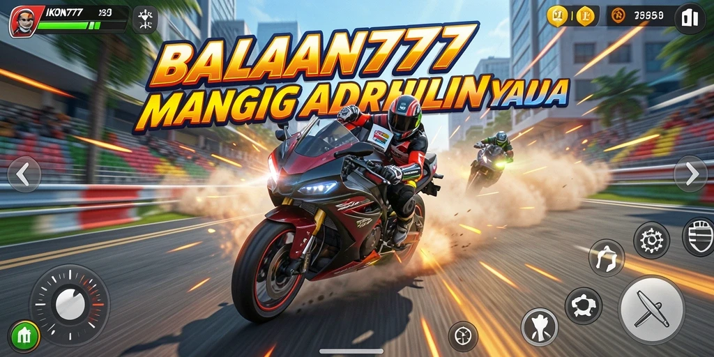 Tampilan gameplay seru di IKON777 dengan adrenalin balapan motor.