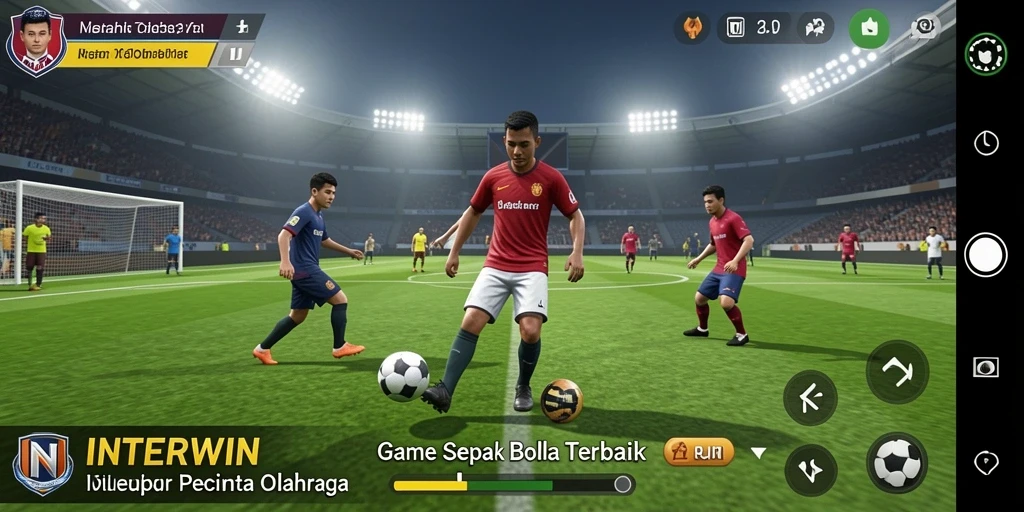 Screenshot gameplay yang menampilkan pertandingan sepak bola yang intens.