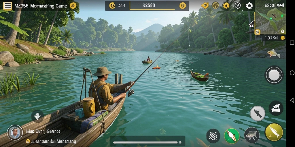 Tampilan gameplay seru dalam MZ356 yang menunjukkan aksi memancing.