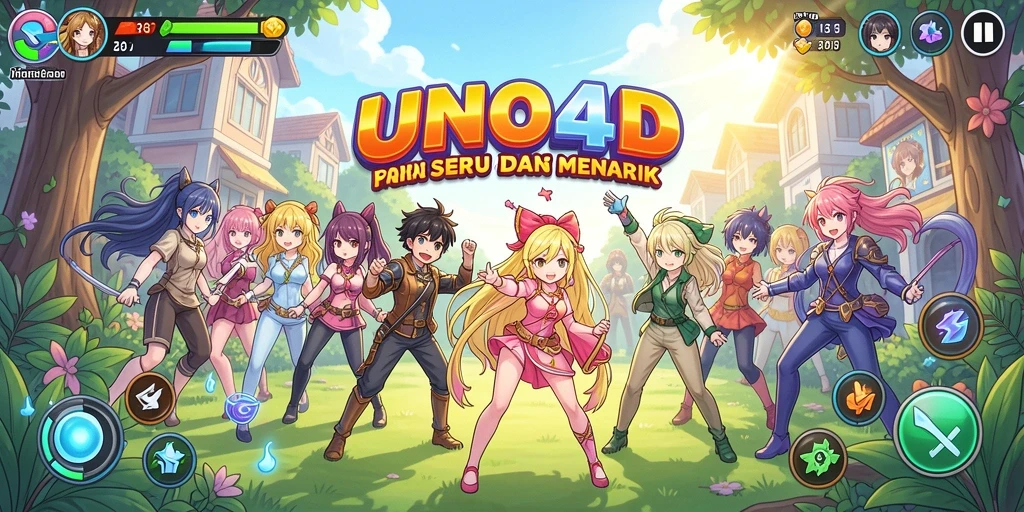 Screenshot gameplay UNO4D menampilkan aksi karakter Anime yang mendebarkan.